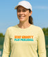Stay Groovy Play Pickleball | Long Sleeve Performance Tee by Pepini Pickleball β white Men's Long Sleeve Performance Tee front view